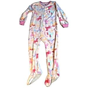 Girl's 5T Fleece Footed Unicorn Rainbow 1 Piece PJ Zip-Up "Kids Headquarter" New